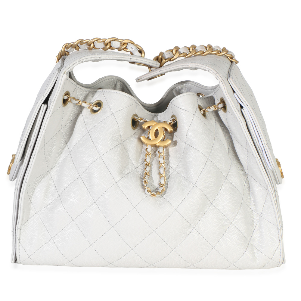 Chanel Light Grey Quilted Caviar Small Chanel 25 Hobo